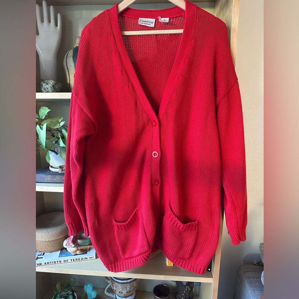 Vintage 1990’s 100% Cotton Red Knit Cardigan